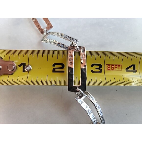 925 Sterling Hammered Silver Link Bracelet Vintage Toggle Closure - Picture 10 of 10